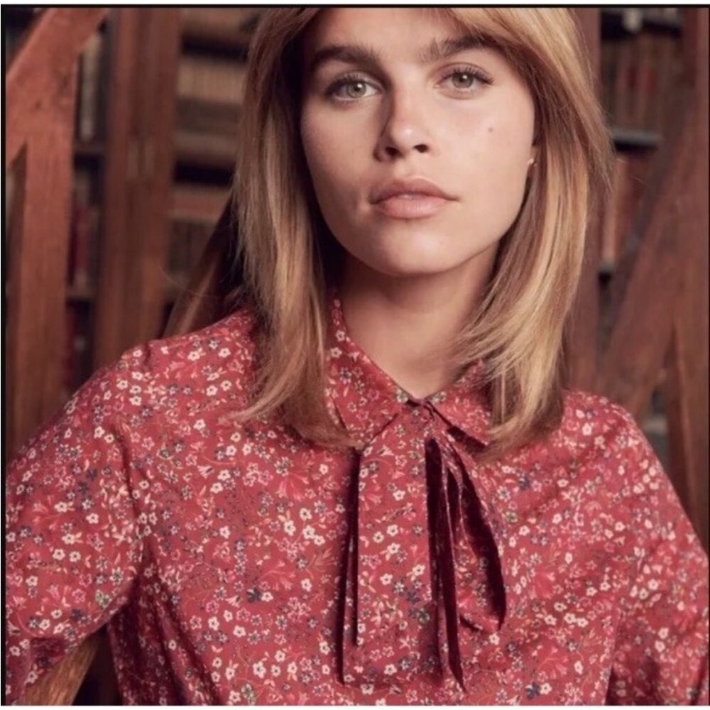 Sezane Red Floral Blouse